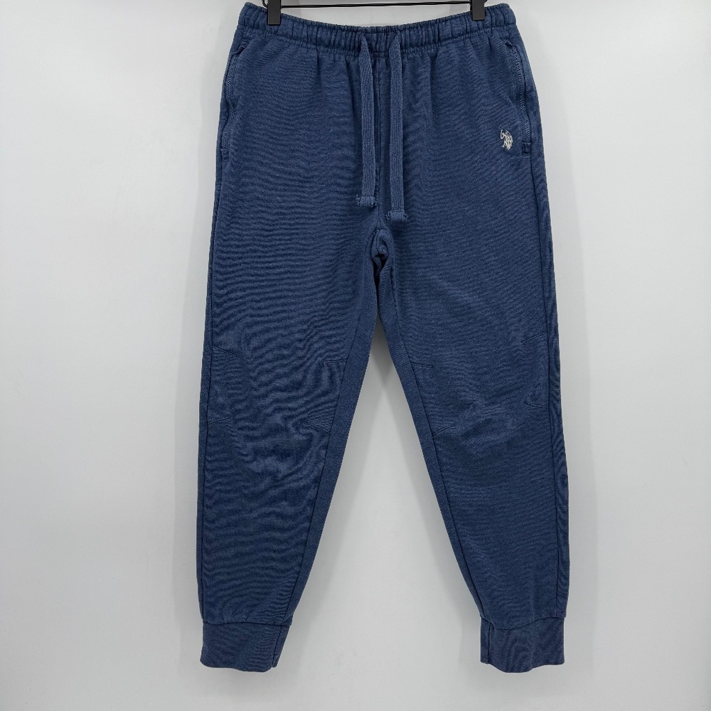 US Polo Assn Joggers Men Medium Blue Fleece Sweatpants Pony Elastic Drawstring